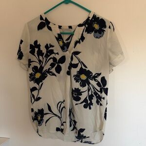 Van Heusen White Short-Sleeve Floral Split-Neck Blouse